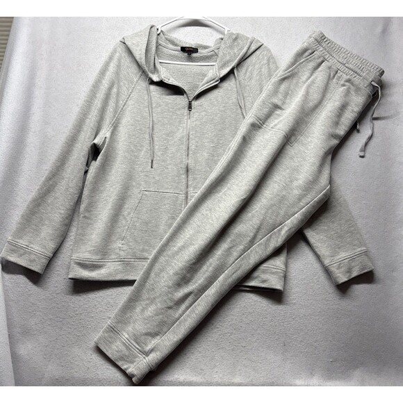 Quince SuperSoft Fleece Zip Up Hoodie & Jogger Pants Large Set Gray Lounge